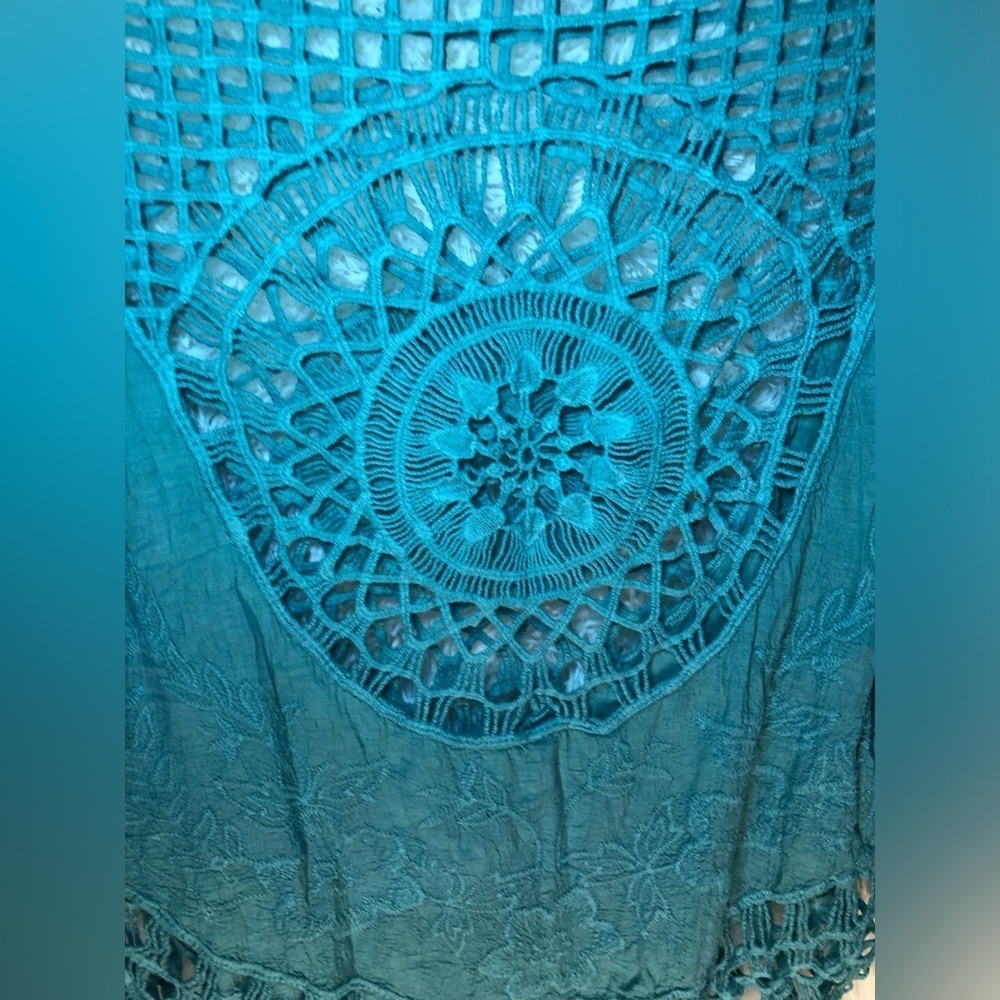 VENUS Teal Asymmetrical Crochet Coverup NWOT XS - Picture 9 of 10
